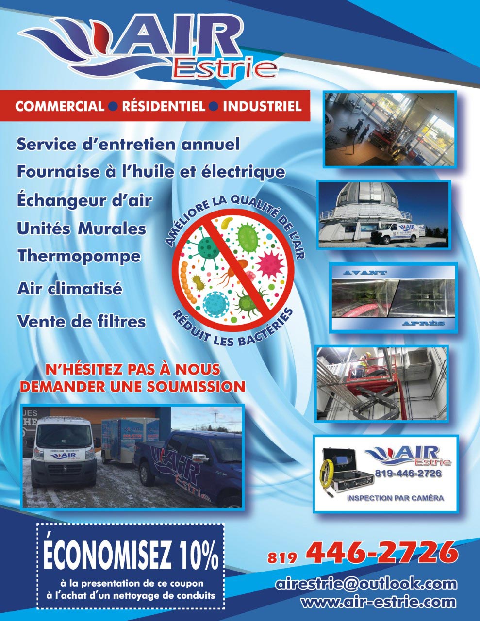 Nettoyage de conduits de ventilation à Sherbrooke, Magog et les environs - Pamphlet 2020
